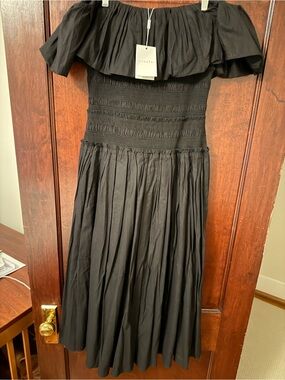 Steele Black Off-the-Shoulder Smocked Midi Dress Size Medium